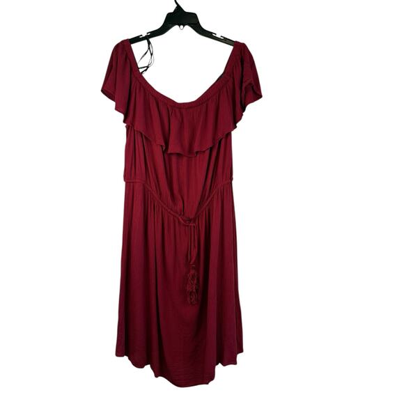 City Chic Off Shoulder Burgundy Dress - Size XL/22 - Picture 2 of 13